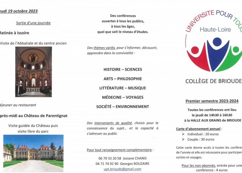 Les seigneurs de Vieille-Brioude – Programme des conférence d’UPT