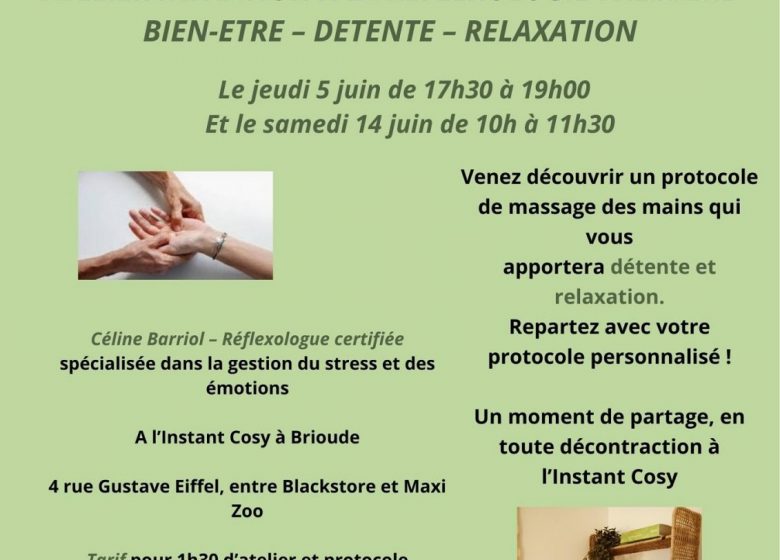 Les ateliers de l’Instant Cosy : Initiation à la réflexologie palmaire