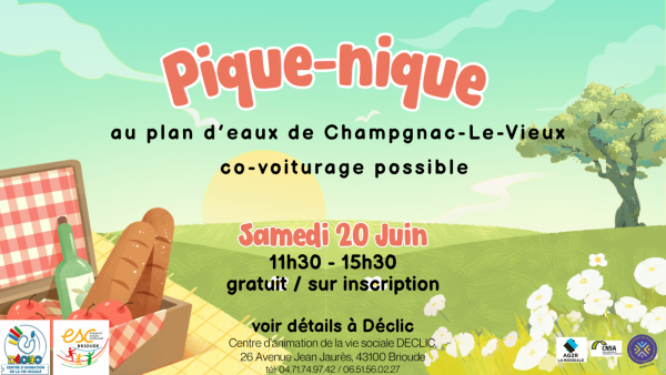 DECLIC d&rsquo;été – Pique-nique au plan d&rsquo;eau de Champagnac-le-Vieux