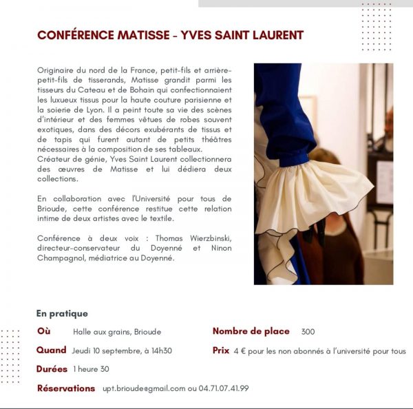Conférence Matisse – Yves Saint Laurent