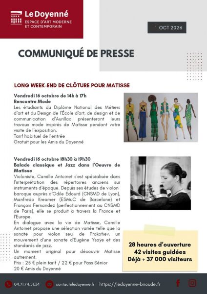 Long week-end de clôture pour Matisse